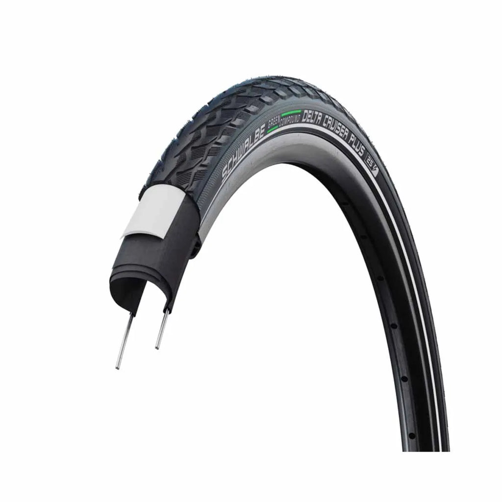 Schwalbe Delta Cruiser Plus Wire Bead Tyre — 700 x 45c (47-622) / Green Compound PunctureGuard / Reflective / Black Wall