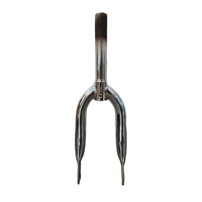 Rigid BMX Fork — For 12" Wheel / 1" Threaded / Caliper Brake / Steel / Chrome Silver
