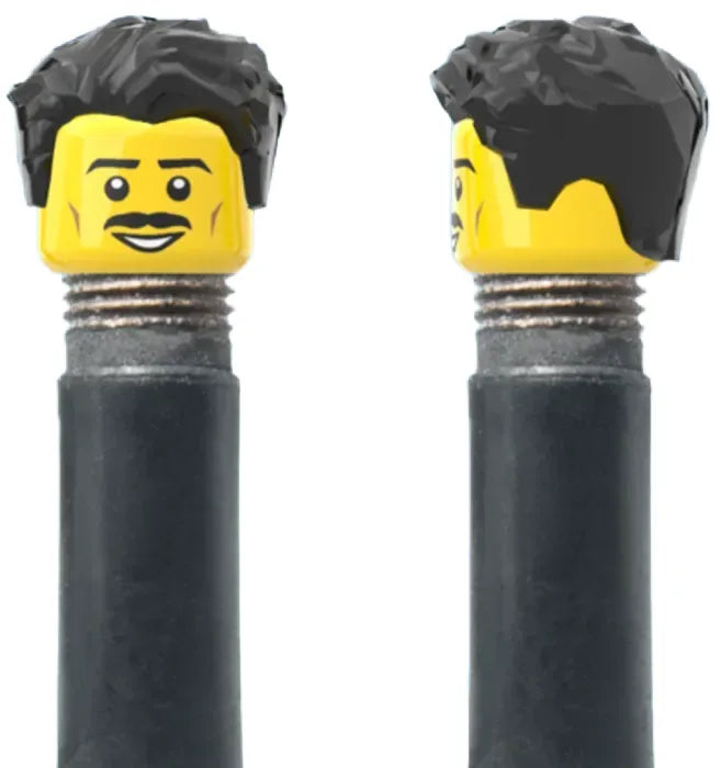 Brick Head Valve Caps — Schrader / Single-Sided / Moustache Smile / Styled Black Hair [2pc]