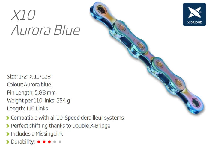 KMC X10 10 Speed Chain — 116 Links / Aurora (Oil Slick)