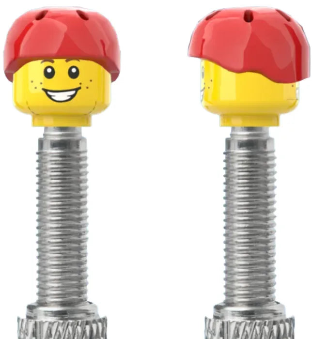 Brick Head Valve Caps — Presta / Double-Sided / Freckles Smile + Worried / Red Helmet [2pc]