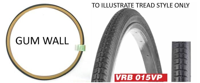 Vee Block Pattern Wire Bead Tyre  — 27 x 1 1/4" (32-630) / Gum Wall