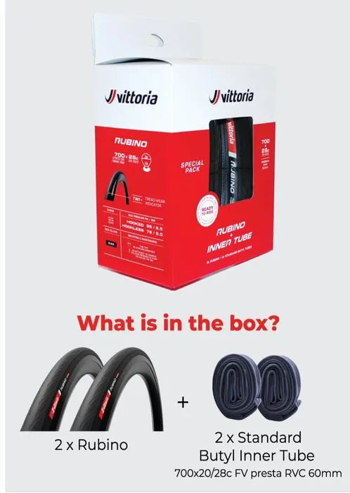 Vittoria Rubino V Folding Tyres (Twin Pack w/ Tubes) — 700 x 28c (28-622) / G2.0 / Black Wall