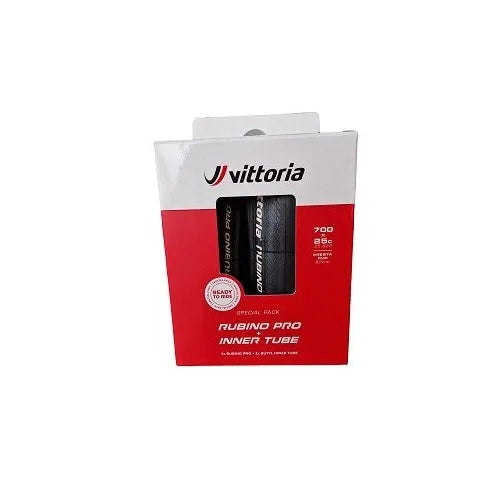 Vittoria Rubino Pro Folding Tyres (Twin Pack w/ Tubes) — 700 x 25c (25-622) / G2.0 / Black Wall
