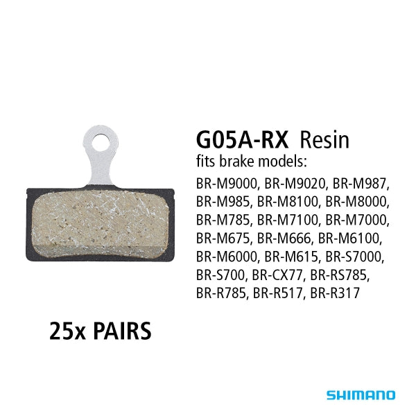Shimano G05A-RX Disc Brake Pads — Resin Compound / Alloy Plate  [25pc]